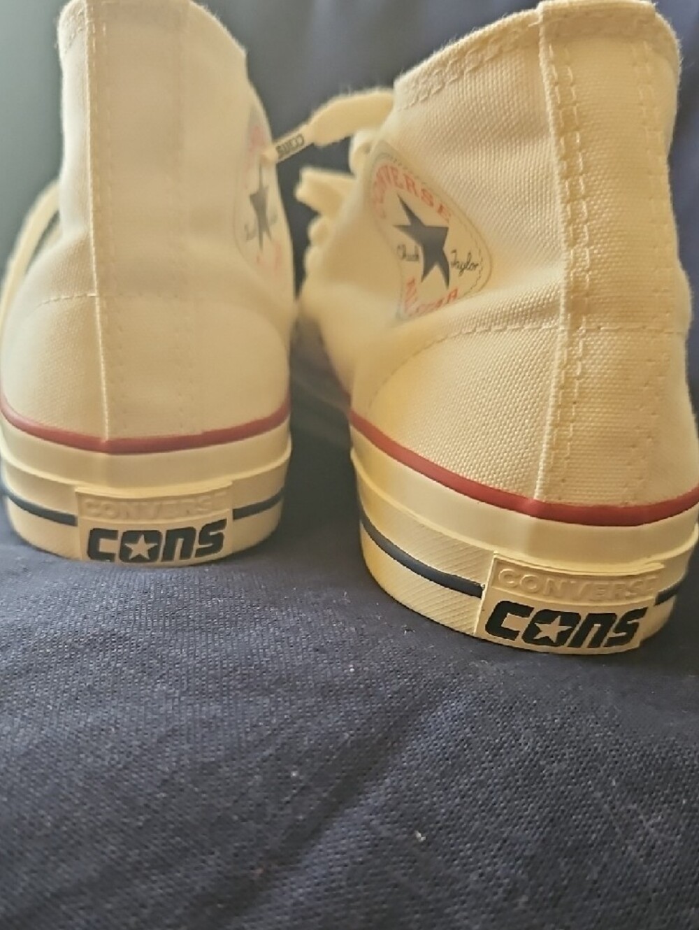 Converse All Star High Top Sneakers - Cream with Red & Blue Trim - Picture 3 of 4